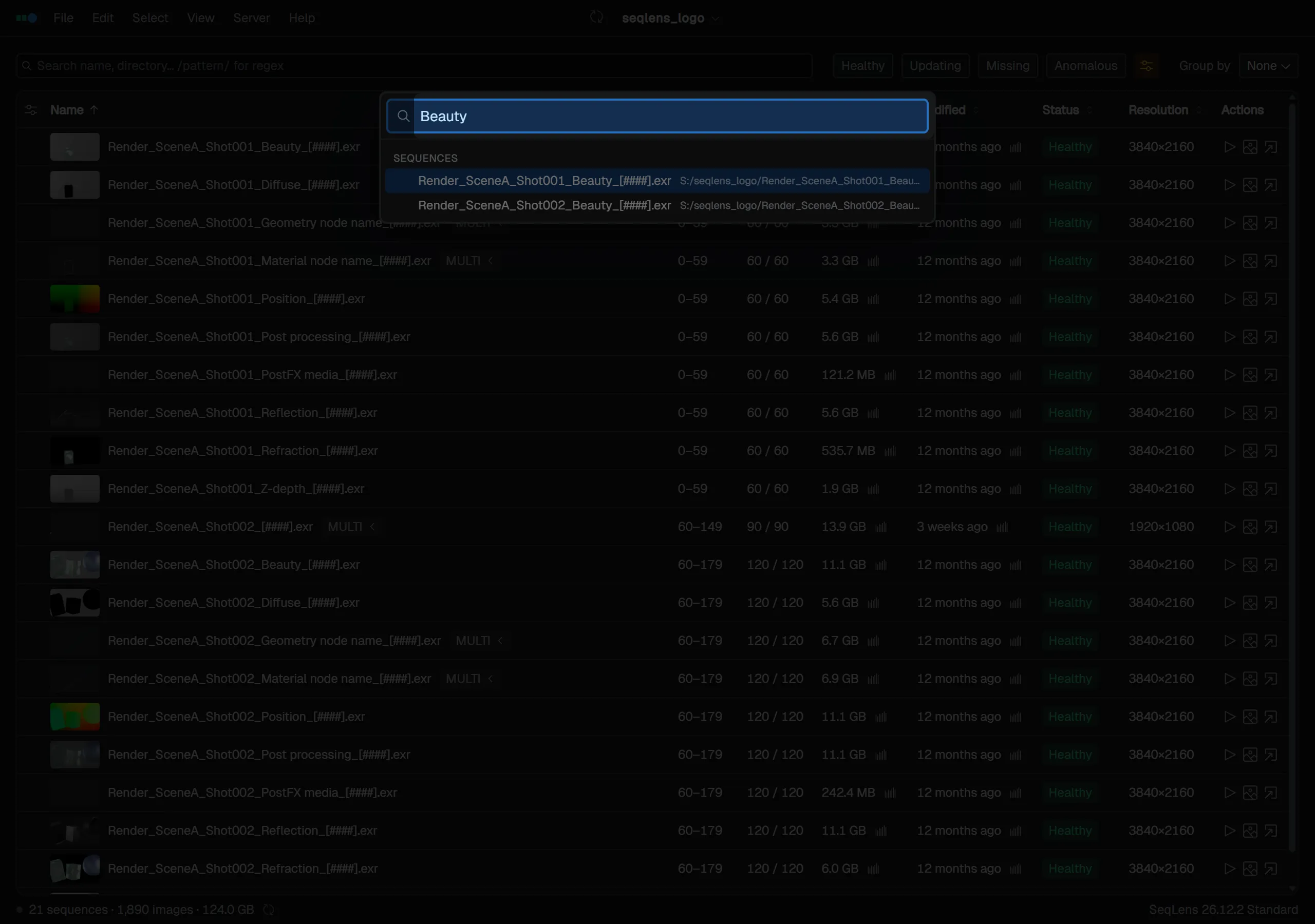 Filtered by sequence name