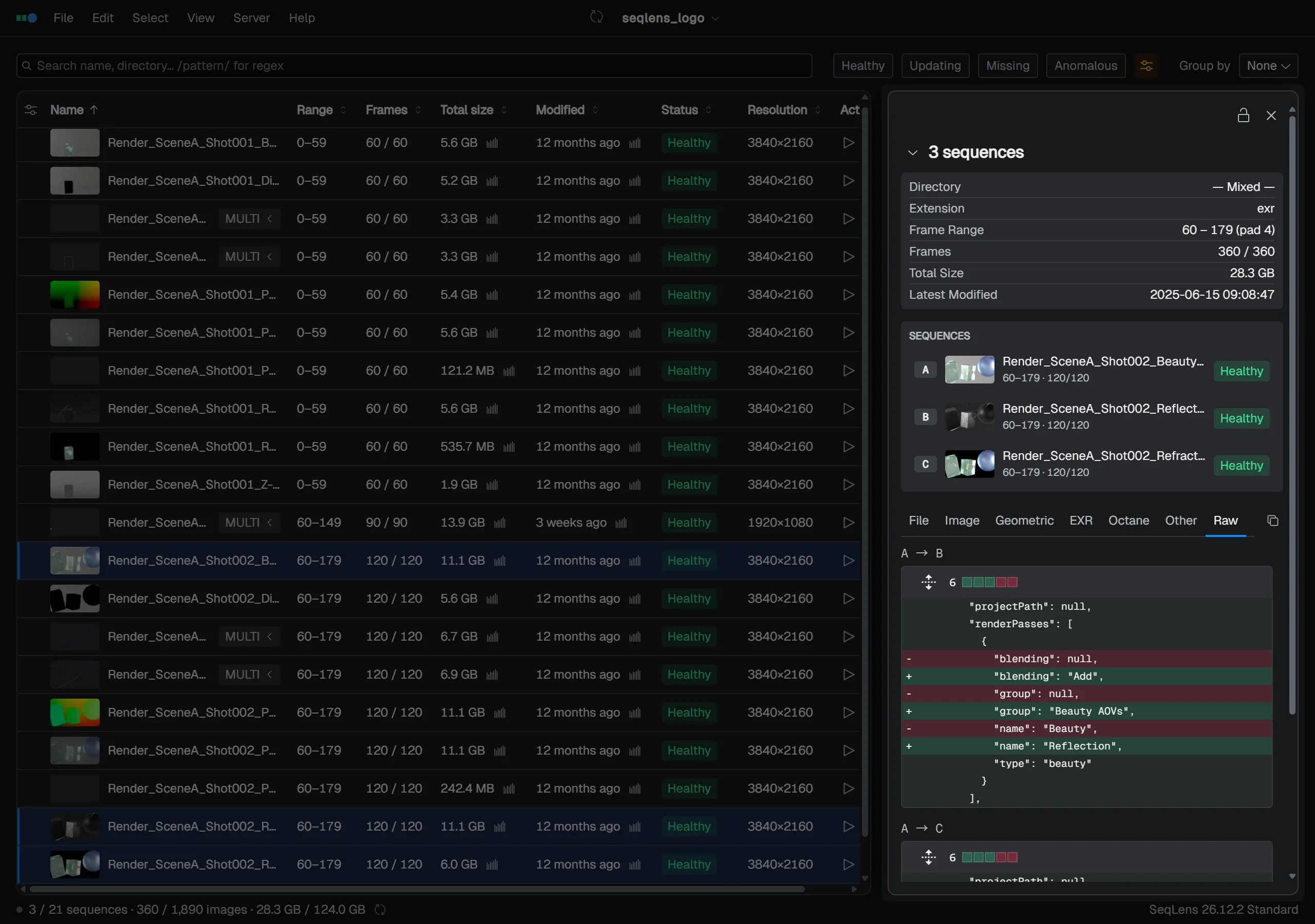 Comparison view with three or more sources selected