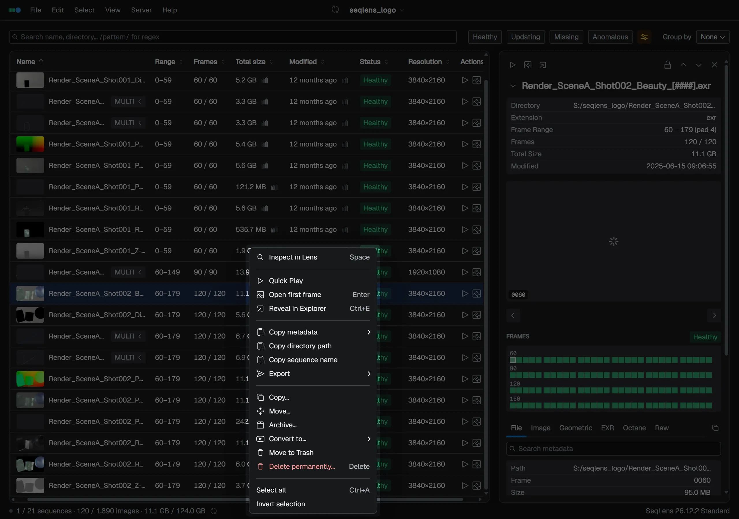 Start file operations from the row right-click menu
