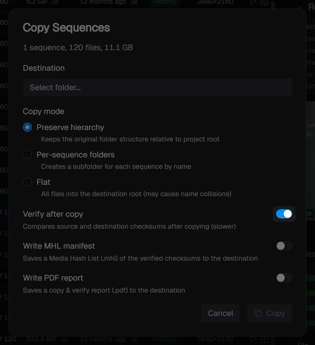 Copy dialog with verification turned on