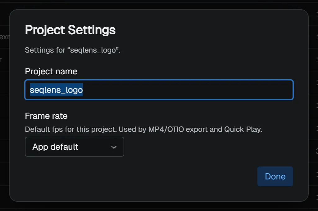 Project Settings dialog