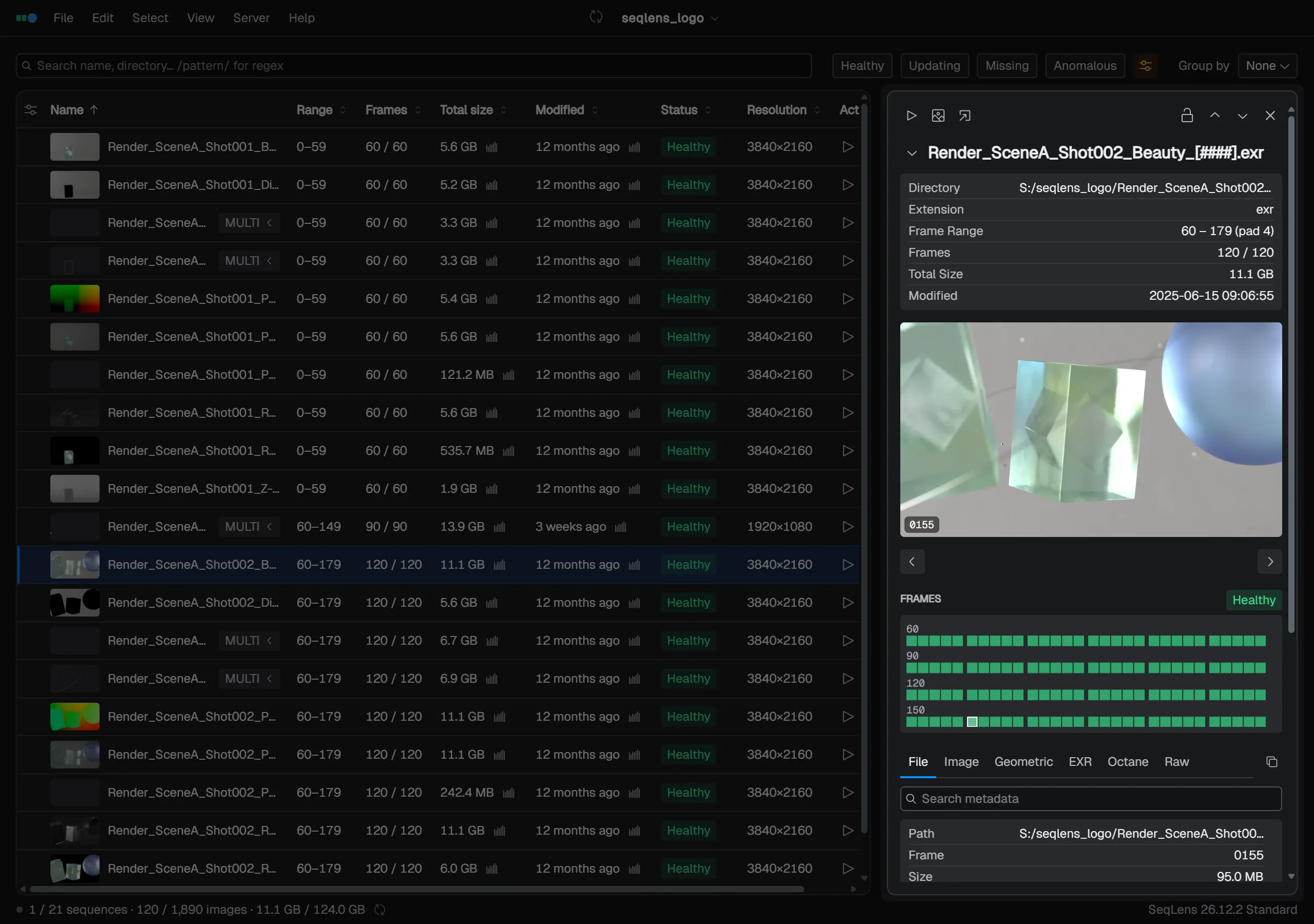 Lens Inspect mode - preview, frame grid, and metadata