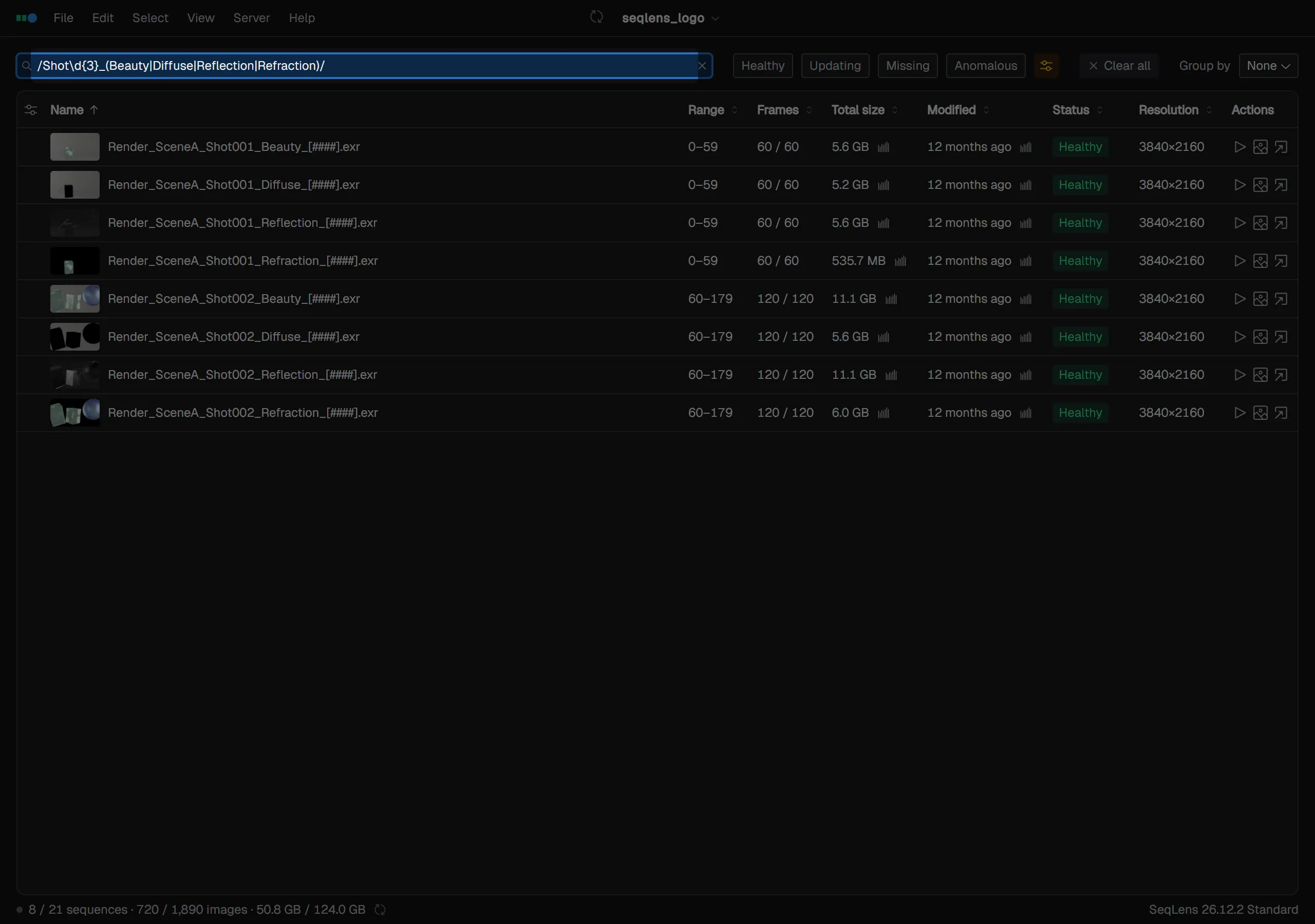 Regex search in the filter bar
